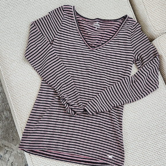 Hollister Tops - Women's Striped V-Neck Long Sleeve Top, Hollister, Small